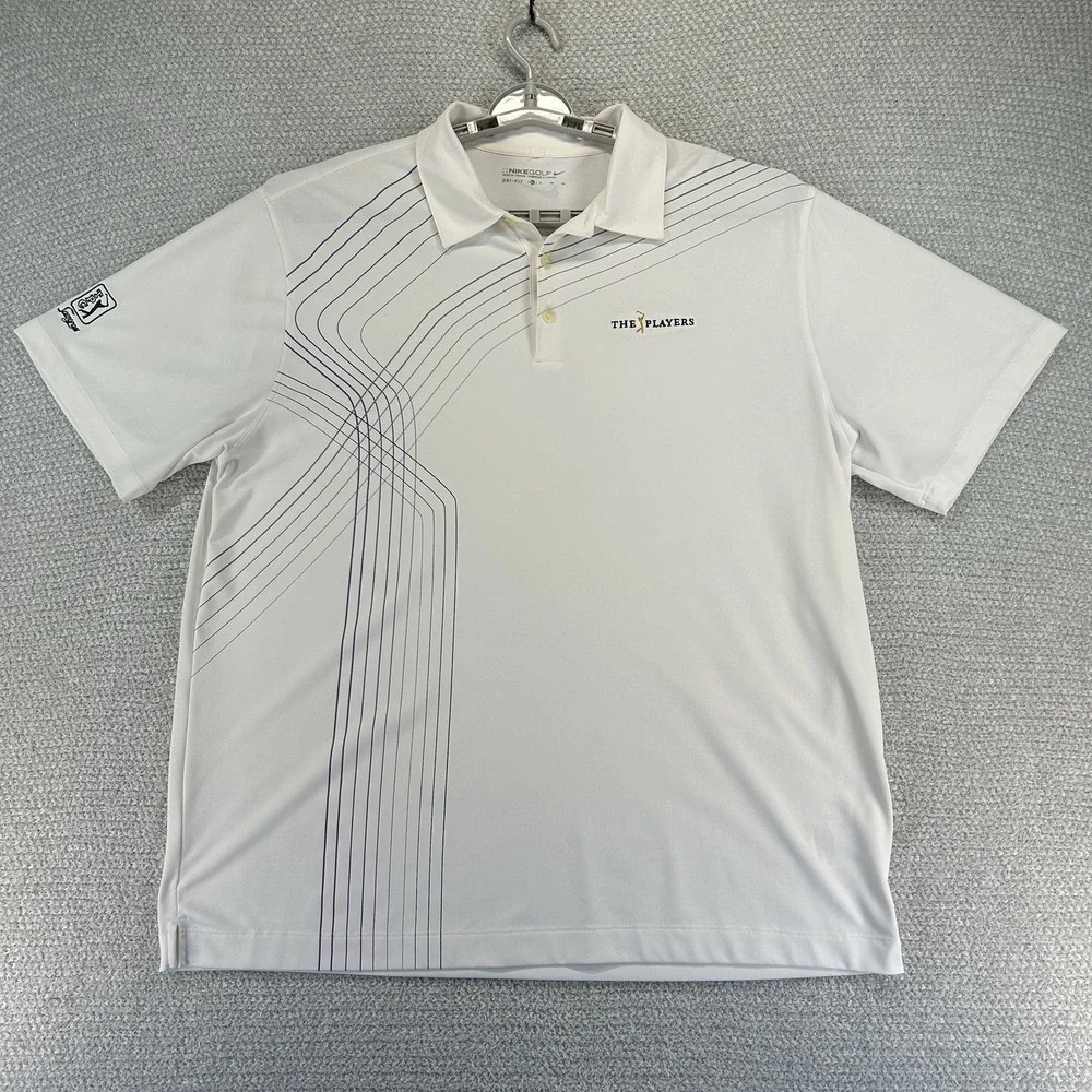 Nike Polo Shirt Mens XL White Striped TPC Sawgrass Players Championship Golf - Picture 1 of 16